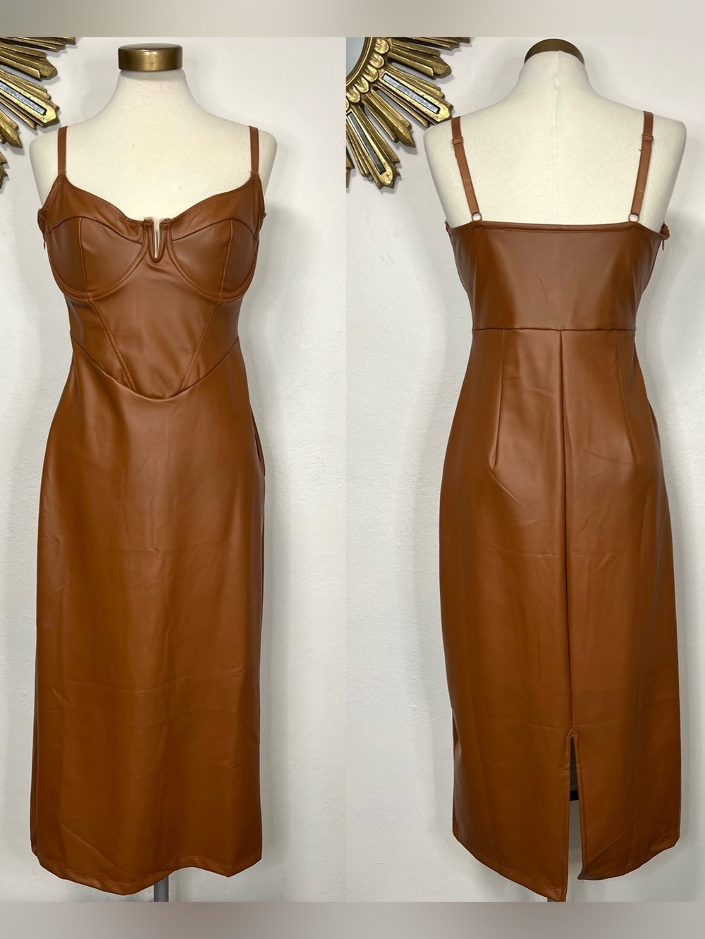 Popilush Shapewear Faux Leather Hourglass Corset Midi Dress - Picture 2 of 15